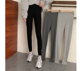 OOMhotsale Plus size women's gray leggings women's outer wear autumn and winter new fat mm slim legs tight thin high waist elastic pants