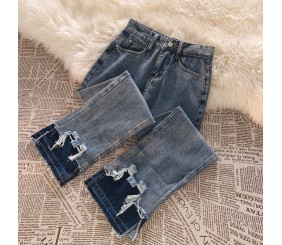OOMhotsale Jujuju is easy to wear! The version is super correct! Fashionable designer jeans for women with high waist and slim raw edge ripped straight pants