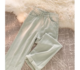 OOMhotsale Close your eyes and enter~ Green straight-leg jeans for women, summer design, loose, slim, high-waisted, floor-length wide-leg pants