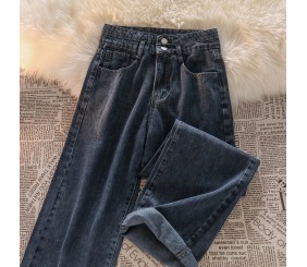 OOMhotsale Pattern wins! Summer jeans women's thin 2023 new retro loose straight trousers high waist wide leg pants